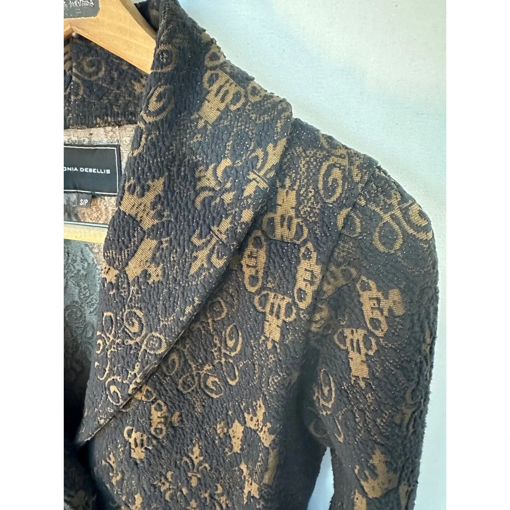 Tonia DeBellis Knit Blazer Jacquard Tapestry Womens Small Brown Black Excellent